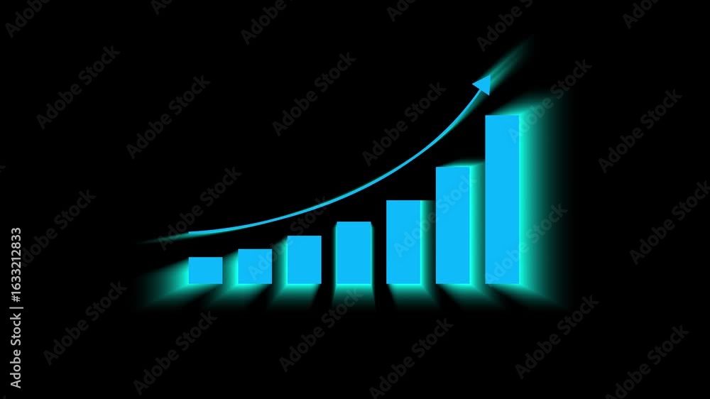 Motion animated footage. Statistics bars columns growth, arrow up. Finance, Bar graph going up, Profit concept, positive increase chart. graph with rising up arrow and bar stats; Financial data 