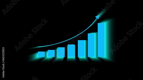 Motion animated footage. Statistics bars columns growth, arrow up. Finance, Bar graph going up, Profit concept, positive increase chart. graph with rising up arrow and bar stats; Financial data 