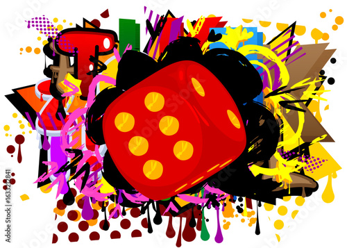 Dice graffiti. Abstract modern street art decoration performed in urban painting style.