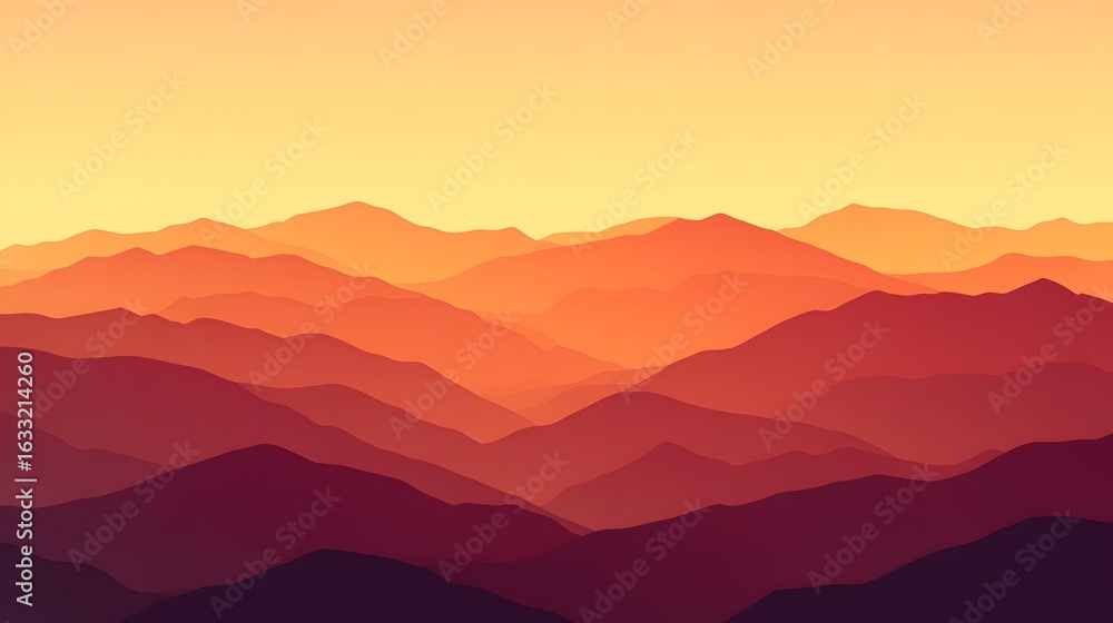 Obraz premium Layered mountain ranges in warm sunset hues.