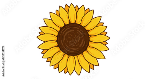 Stylized yellow sunflower illustration isolated on a white background. A vibrant floral graphic icon symbolizing summer, nature, and joy.