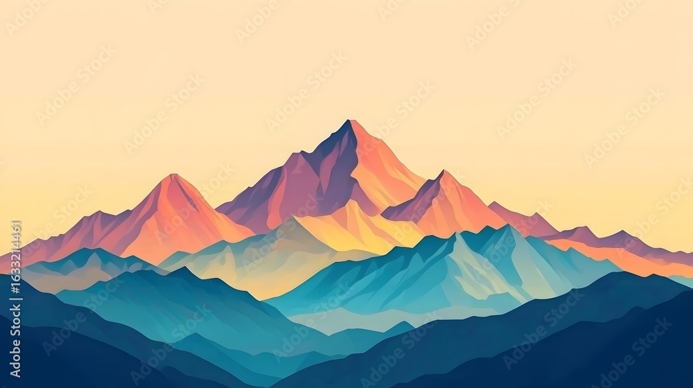 Fototapeta premium Colorful mountain range illustration.