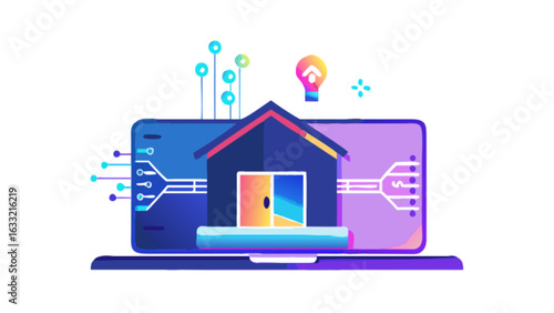 Smart home automation technology on laptop for iot and modern living concept with digital interface