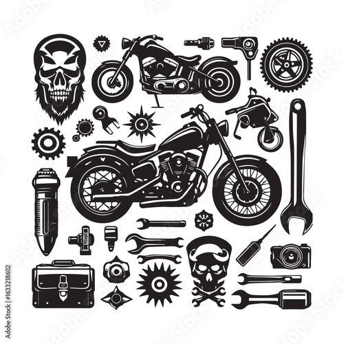 Classic Bike Maintenance and Repair Icon Set