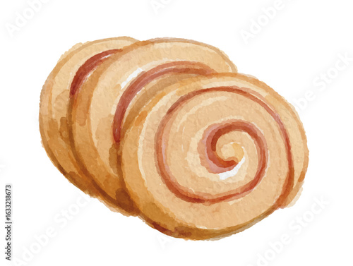 Watercolor roll cake slice isolated on white background