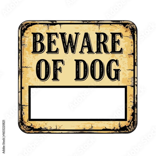 Vintage-style beware of dog sign with a blank space for additional information.