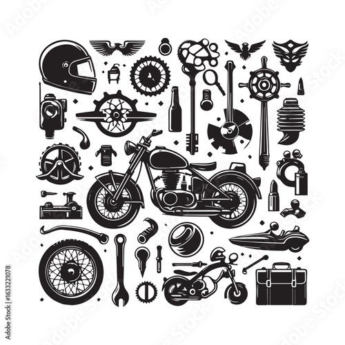Classic Bike Maintenance and Repair Icon Set