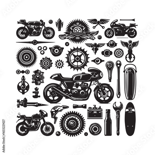 Classic Bike Maintenance and Repair Icon Set