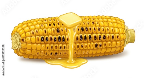 Buttery Grilled Corn Cob, Detailed Illustration