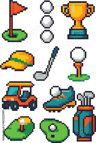 golf pixel art, eps 10 illustration