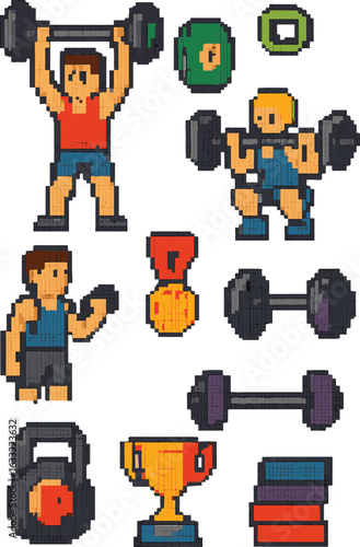lift weight pixel art, eps 10 illustration