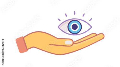 Hand holding an eye symbol for protection and good luck, a cultural amulet isolated on white background