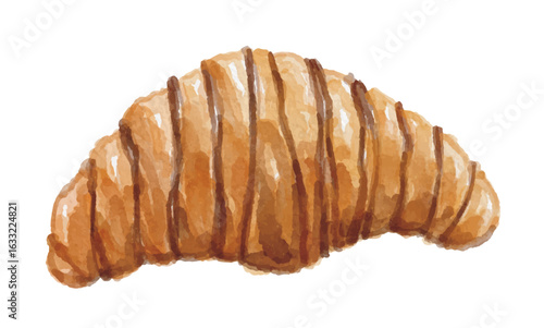 Watercolor chocolate croissant isolated on white background