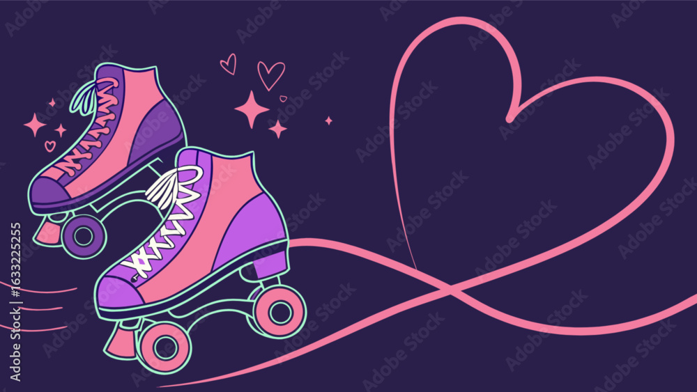Fototapeta premium Retro roller skates with heart illustration, a fun and romantic vintage design for valentines day and recreational activities isolated on white background