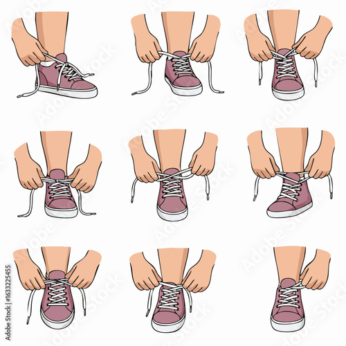 Step-by-step guide on how to tie shoelaces for sneakers, an educational infographic for learning and instruction.