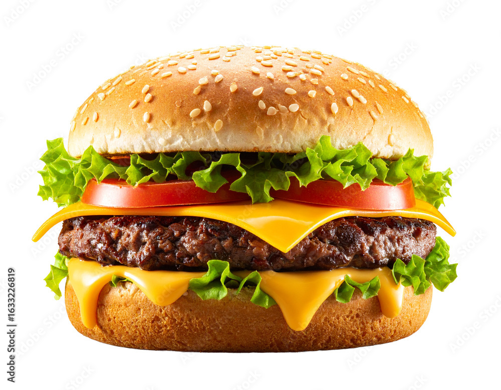 Fresh Cheeseburger with Melting Cheese and Vegetables Fresh Cheeseburger with Melting Cheese and Vegetables