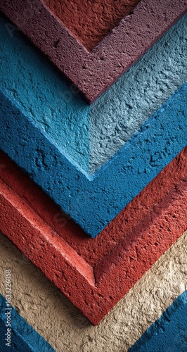 Stacked, colorful, textured blocks