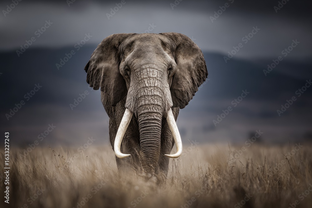 Naklejka premium Powerful elephant in savanna (1)