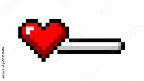 Pixel art heart health bar isolated on white background, a retro game graphic element representing life level, energy, and vitality in video games