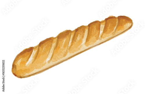 Hand painted watercolor baguette bread isolated