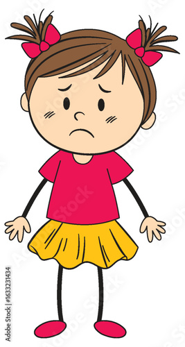 Sad Little Girl in Bright Outfit Illustration