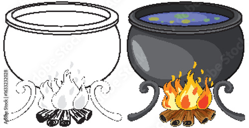 Colorful Cauldron with Fire and Potion Illustration