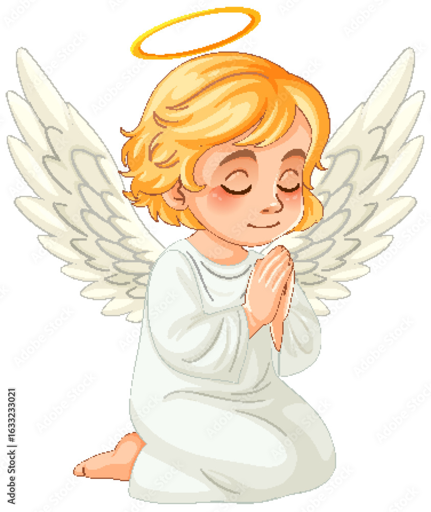 Obraz premium Kneeling Angel with Golden Hair and Wings