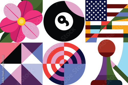 Colorful geometric abstract icons set of