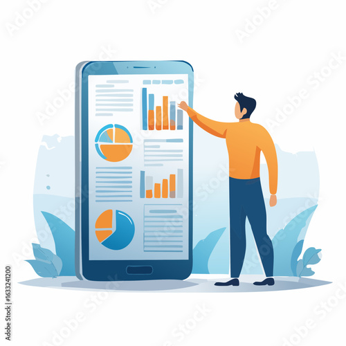 Abstract background vector of person interacting with financial hologram