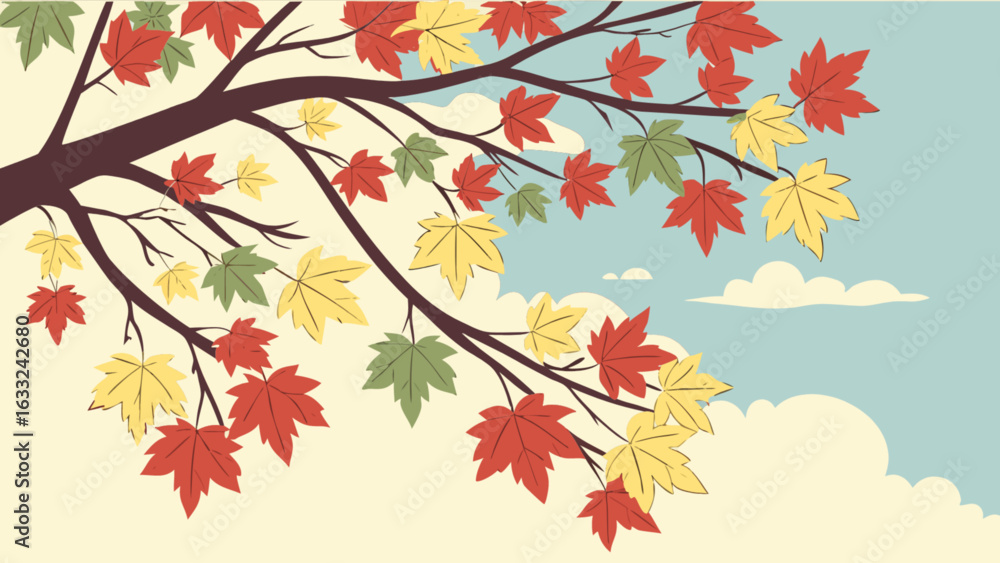 Fototapeta premium Autumn leaves background vector illustration with fall foliage and tree branches for october design