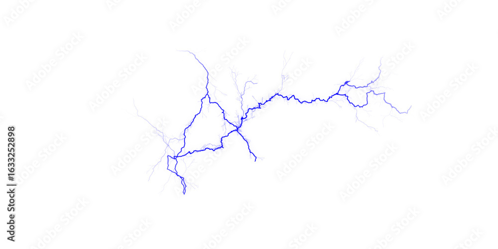 Fototapeta premium Blue abstract shape resembling a lake or river system against a black background is displayed here