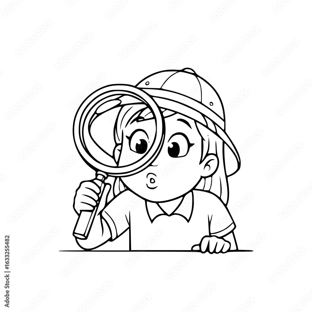 Fototapeta premium Girl With Magnifying Glass Exploring 