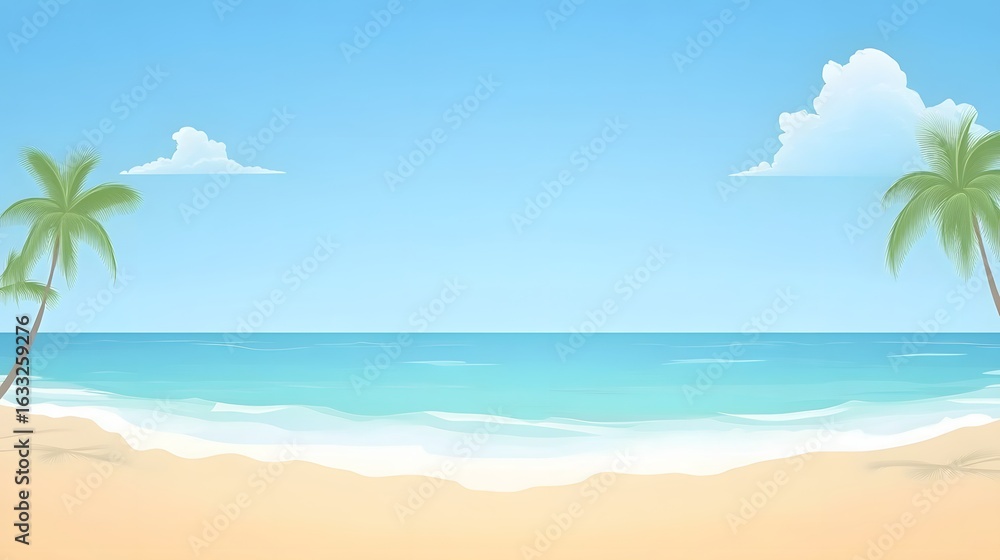 Obraz premium Tropical beach scene with palm trees under a clear sky.