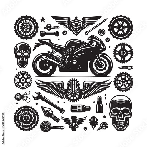 Classic Bike Maintenance and Repair Icon Set