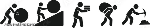 Manual Labor  and work Icons  – Black Silhouettes Depicting Physical Work, Effort, and Industry