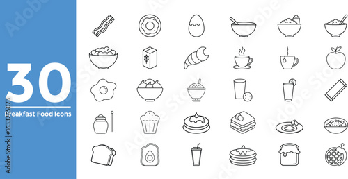 Breakfast Food Icons Set with Eggs Bacon Pastries and Drinks vector illustration
