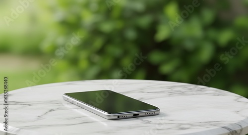 屋外、テーブルの上のスマートフォン