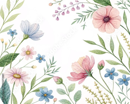 Wallpaper Mural A Delicate Watercolor Collection of Spring Wildflowers Blooming in a Soft Meadow Landscape Torontodigital.ca