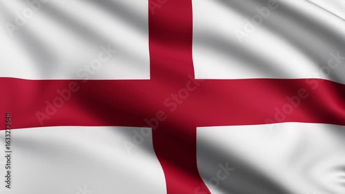 Seamless looping video begins with a dynamic reveal of the flag of England, with its bold red cross on a white background, waving proudly in the wind.