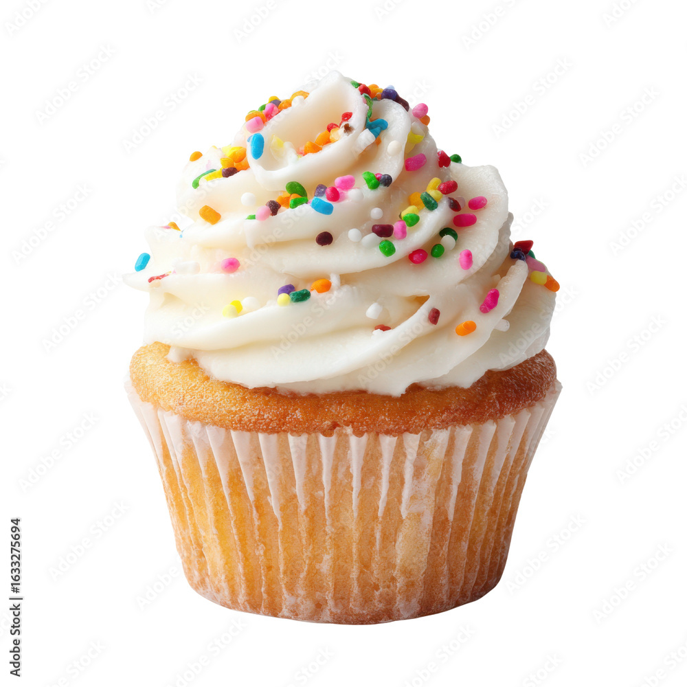 Vanilla cupcake with white frosting and colorful sprinkles image, Isolated On Png Transparent Background Vanilla cupcake with white frosting and colorful sprinkles image, Isolated On Png Transparent Background