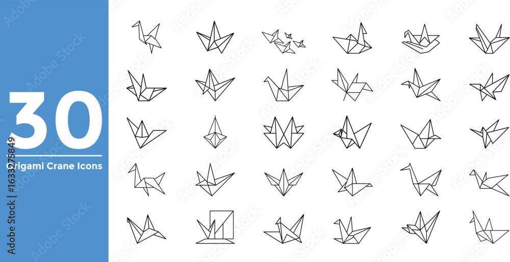 Obraz premium Origami Crane Icons Set Vector Line Art Collection illustration