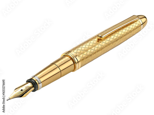 Elegant golden fountain pen on black background luxury writing instrument and sophisticated design stationery object for office or calligraphy hobby