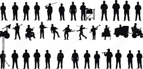 Silhouettes of Workers and Musicians in Action – Industrial and Performing Arts Characters for Creative Design, Animation, and Concept Projects