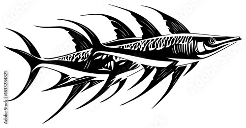 Silhouette of a Swordfish Group Cutting Through the ocean