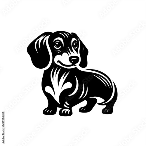 Adorable Black Dachshund Dog Illustration.