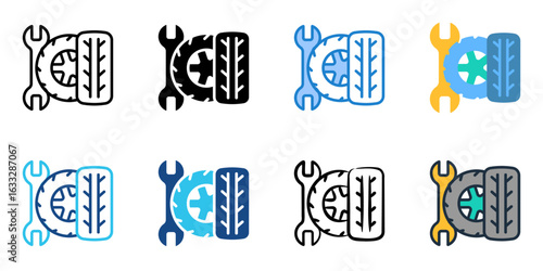 Tire care icon set multiple style collection 
