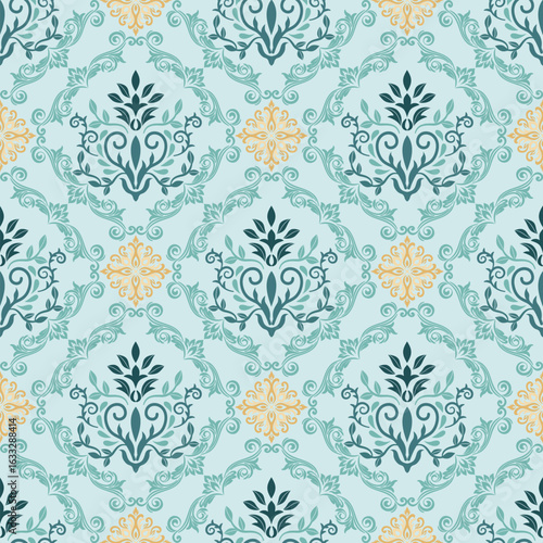 Damask flower pattern Vintage wallpaper in Baroque style Seamless vector, background, fabric, wallpaper, package. Elegant damask floral ornament.