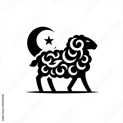 Islamic Sheep and Crescent Moon Symbol.