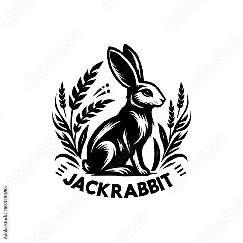 Jackrabbit Sitting Amongst Wheat Stalks Logo.