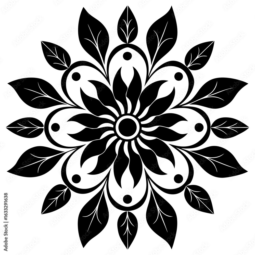 Fototapeta premium Black and white floral mandala pattern isolated on white background